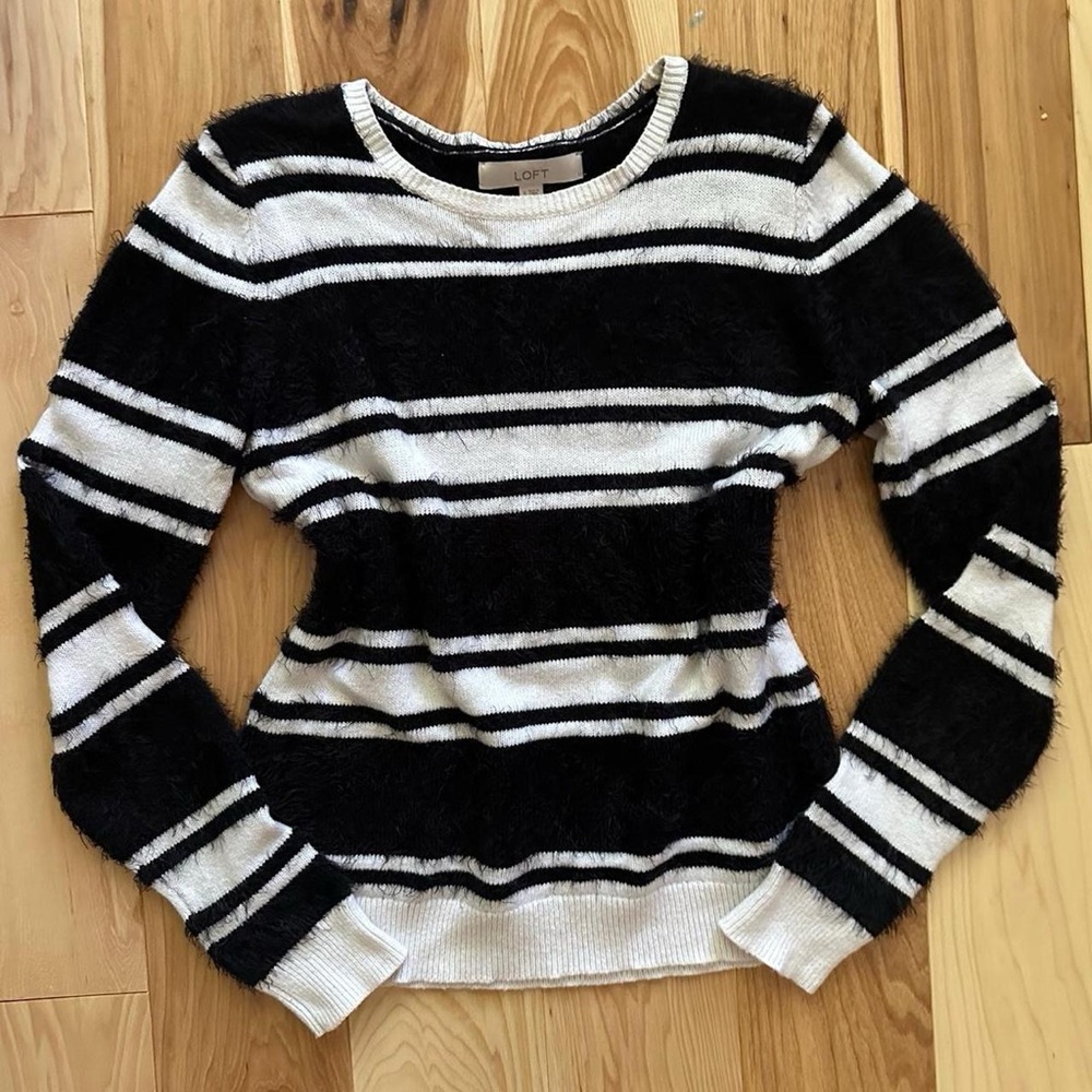 Black and white striped fuzzy sweater